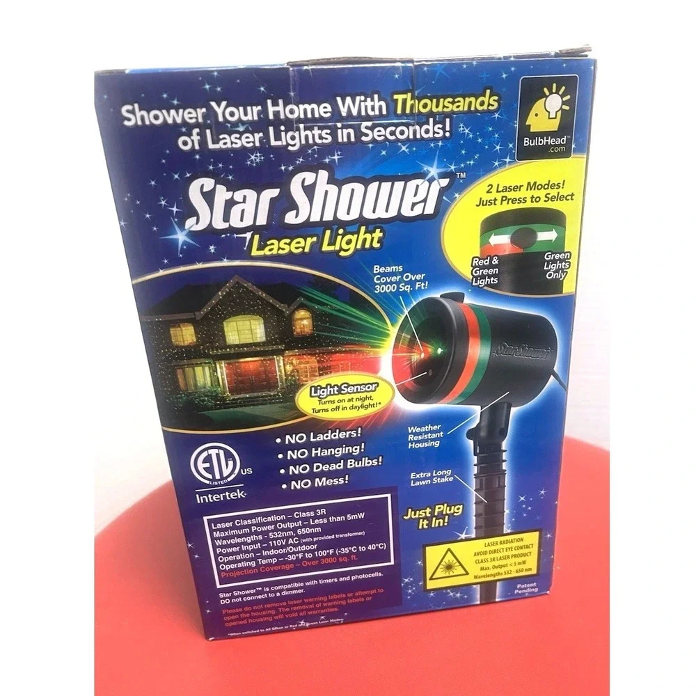 Star Shower Laser Light Projector Red And Green Twinkle Lights W/ Box‎ Outdoor
